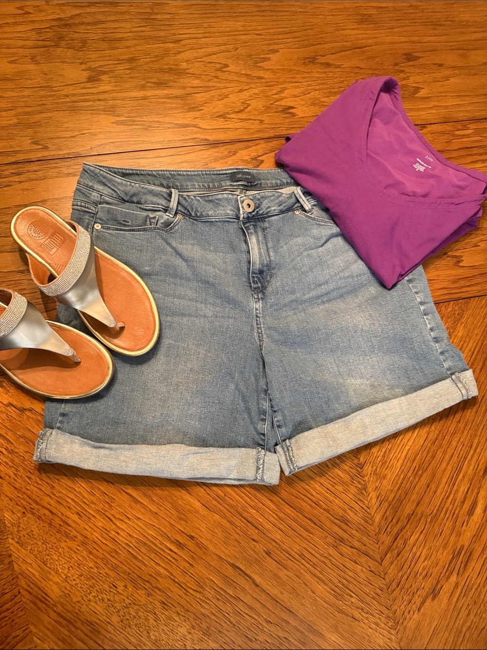 J. Jill Light Blue Denim Roll-Cuff Shorts